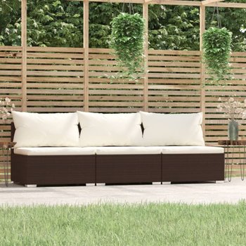 vidaXL 3-osobowa sofa z poduszkami, brązowa, polirattan - vidaXL