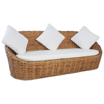 vidaXL 3-osobowa sofa z poduszkami, naturalny rattan - vidaXL