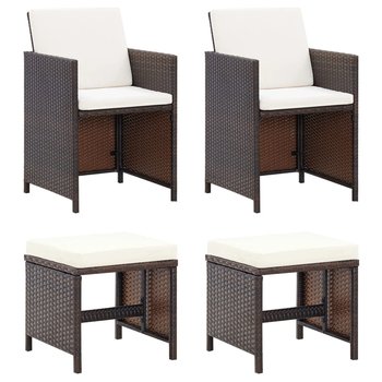 vidaXL 4-cz. zestaw krzeseł i stołków ogrodowych, rattan PE, brązowy - vidaXL