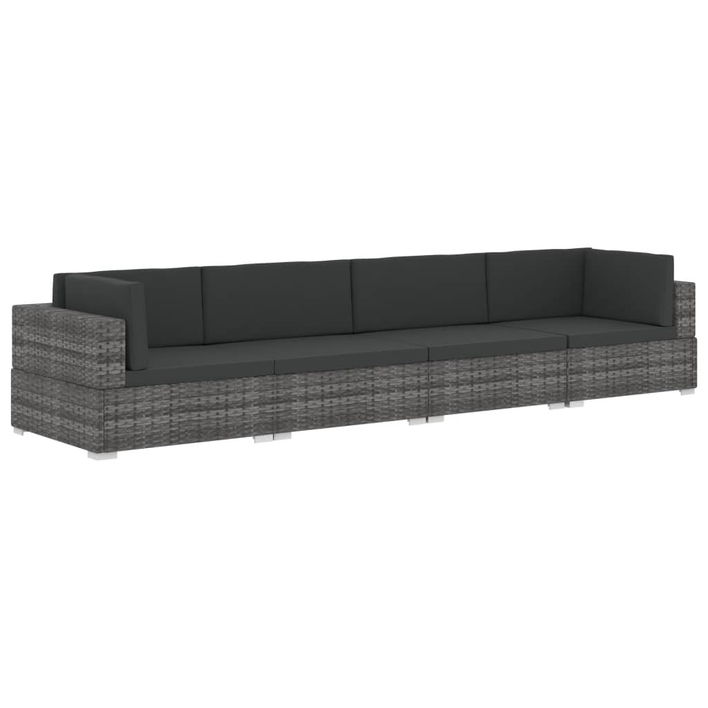 vidaXL 4-częściowa sofa do ogrodu, z poduszkami, polirattan, szara