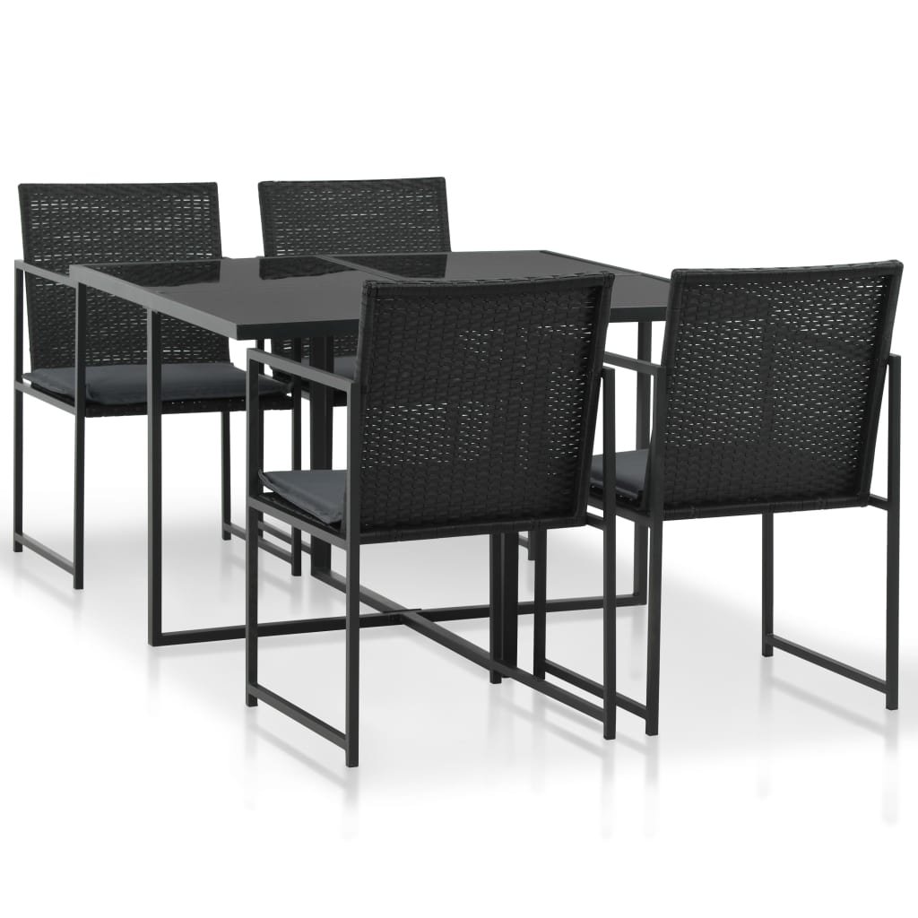 vidaXL 5-cz. zestaw mebli ogrodowych z poduszkami, rattan PE, czarny