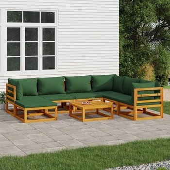 vidaXL 5-cz. zestaw wypoczynkowy do ogrodu, zielone poduszki, drewno - vidaXL