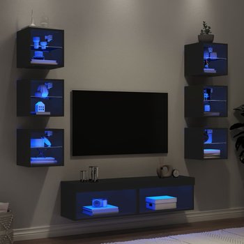 vidaXL 8-częściowy zestaw mebli TV z LED, czarny - vidaXL