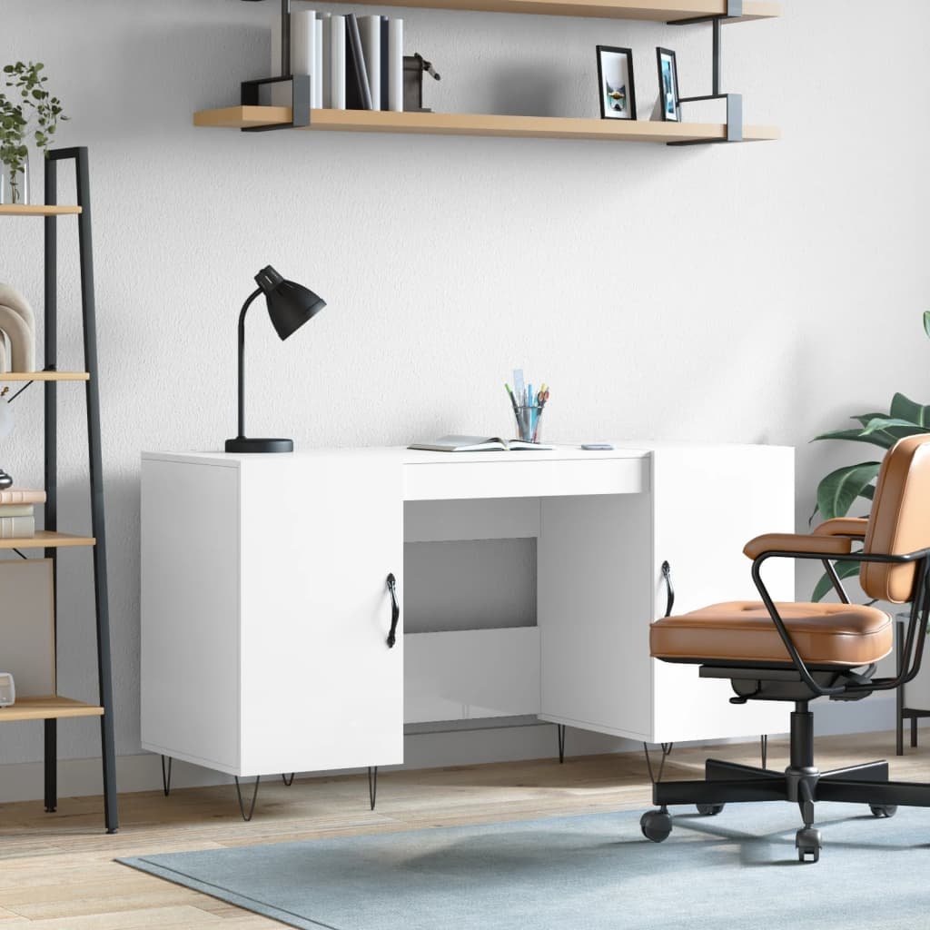 Фото - Офісний стіл VidaXL Biurko białe z połyskiem, 140x50x75 cm, materiał drewnopochodny 
