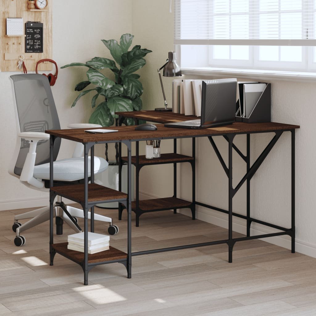 Фото - Офісний стіл VidaXL Biurko, brązowy dąb, 139x139x75 cm, materiał drewnopochodny 