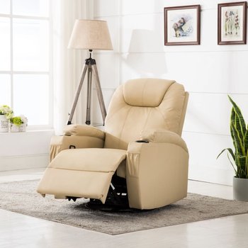 vidaXL Bujany fotel do masażu, kremowy, sztuczna skóra - vidaXL