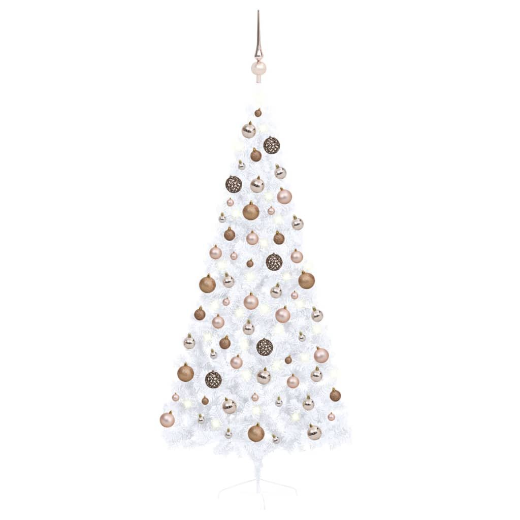 Zdjęcia - Choinka świąteczna VidaXL Choinka z lampkami i bombkami, połówka, biała, 180 cm 
