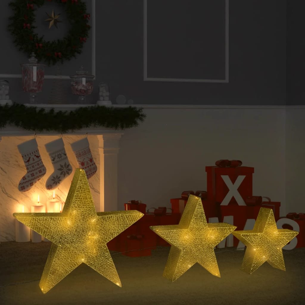 Фото - Новорічні іграшки VidaXL Dekoracja świąteczna: 3 gwiazdy, złota siatka z LED 