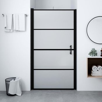 vidaXL Drzwi prysznicowe, hartowane szkło mrożone, 100x178 cm, czarne - vidaXL