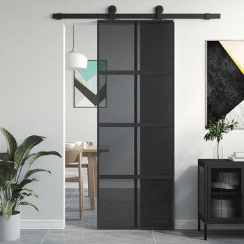 vidaXL Drzwi przesuwne, czarne, 76x205 cm, szkło hartowane, aluminium - vidaXL