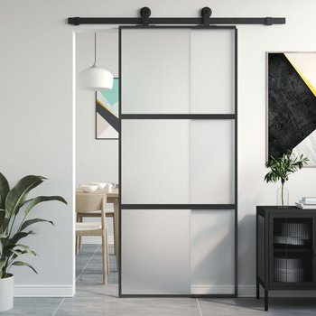 vidaXL Drzwi przesuwne, czarne, 90x205 cm, szkło hartowane, aluminium - vidaXL