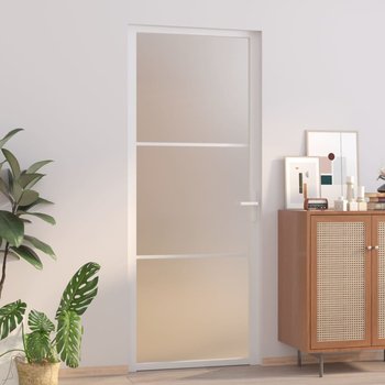 vidaXL Drzwi wewnętrzne, 83x201,5 cm, białe, matowe szkło i aluminium - vidaXL