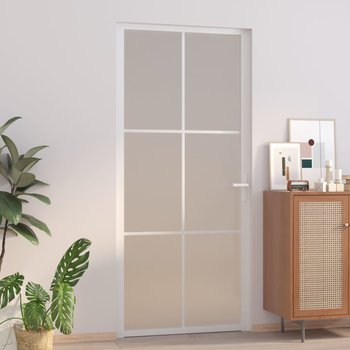 vidaXL Drzwi wewnętrzne, 93x201,5 cm, białe, matowe szkło i aluminium - vidaXL