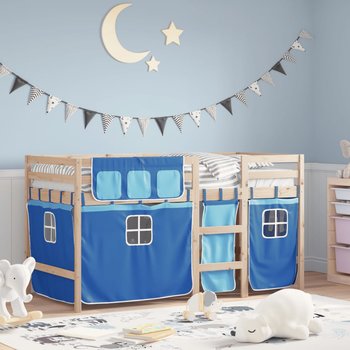 vidaXL Dziecięce łóżko na antresoli, niebieskie zasłonki, 80x200 cm - vidaXL