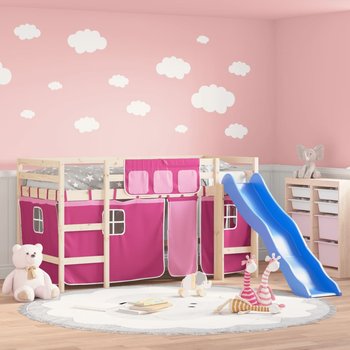 vidaXL Dziecięce łóżko na antresoli, różowe zasłonki, 90x190 cm - vidaXL