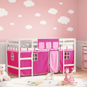 vidaXL Dziecięce łóżko na antresoli, różowe zasłonki, 90x200 cm, sosna - vidaXL
