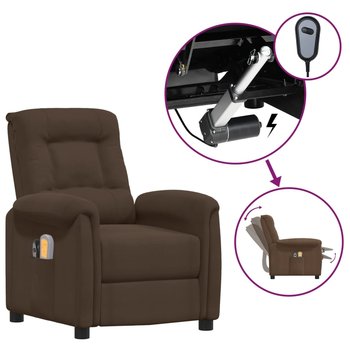 vidaXL Elektryczny, masujący fotel rozkładany, brązowy, mikrofibra - vidaXL