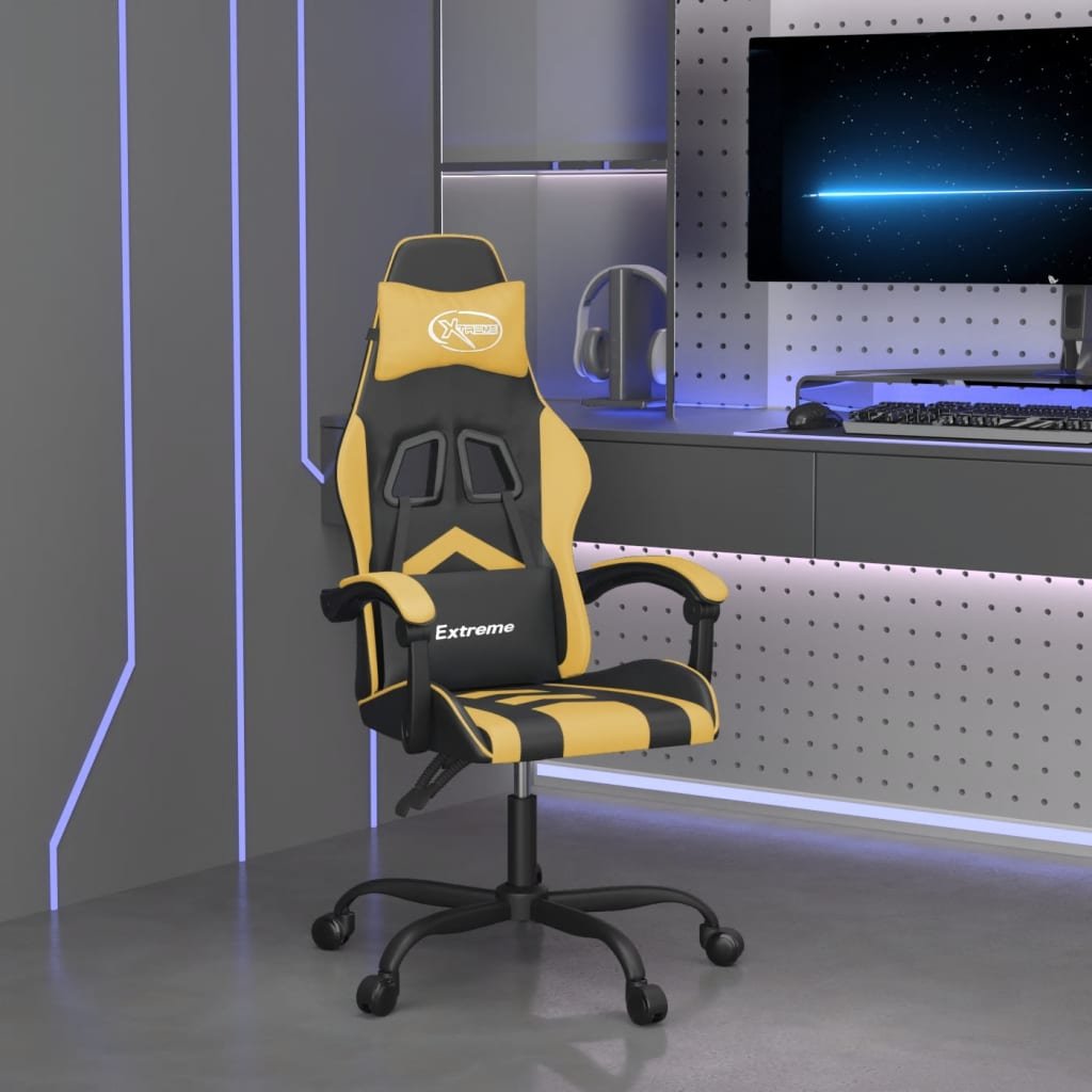 Фото - Комп'ютерне крісло VidaXL fotel gamingowy, czarno-złoty, sztuczna skóra 