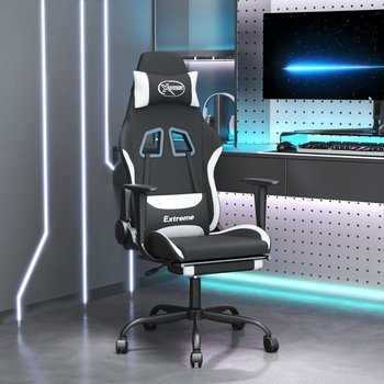 Vidaxl fotel gamingowy z podnóżkiem, czarno-biały, tkanina - vidaXL