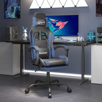 Vidaxl fotel gamingowy z podnóżkiem, czarno-niebieski, sztuczna skóra - vidaXL