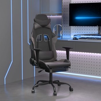 Vidaxl fotel gamingowy z podnóżkiem, czarno-szary, sztuczna skóra - vidaXL