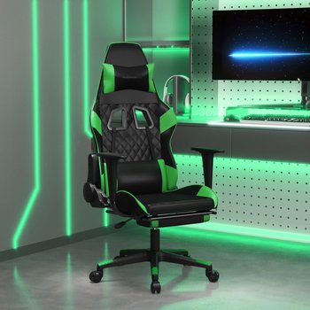 Vidaxl fotel gamingowy z podnóżkiem, czarno-zielony, sztuczna skóra - vidaXL