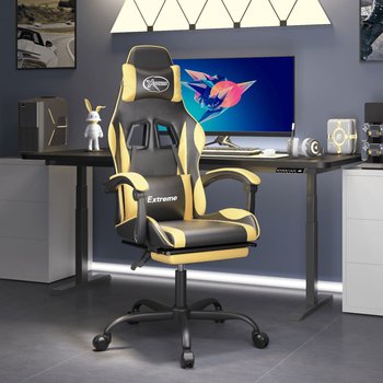 Vidaxl fotel gamingowy z podnóżkiem, czarno-złoty, sztuczna skóra - vidaXL