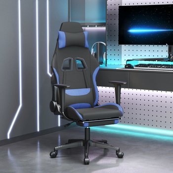 vidaXL Fotel gamingowy z podnóżkiem i masażem, czarno-niebieski - vidaXL