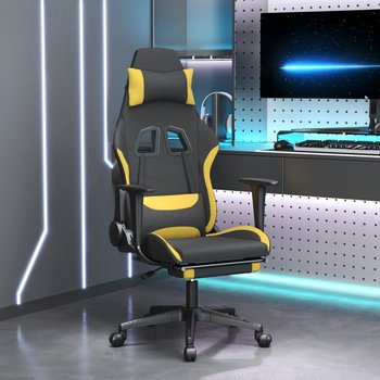 vidaXL Fotel gamingowy z podnóżkiem i masażem, czarno-żółty, tkanina - vidaXL