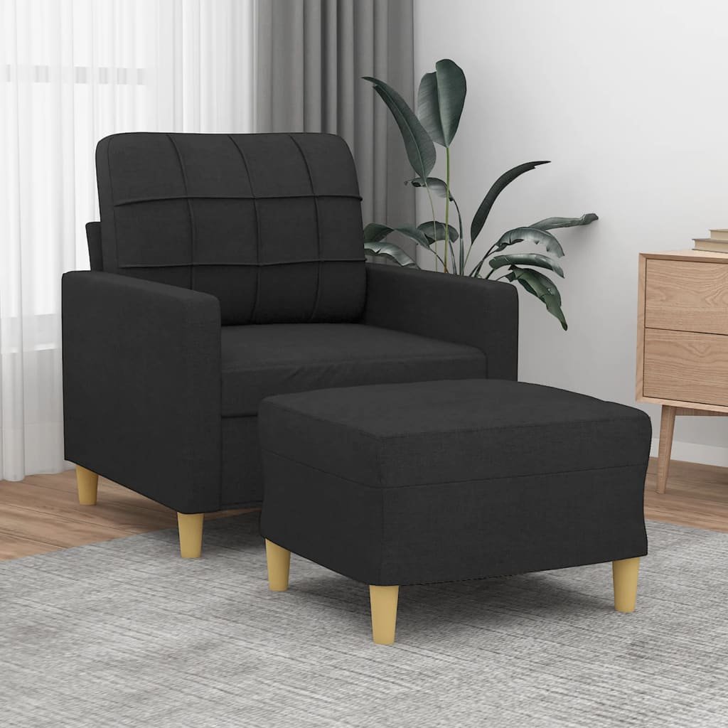 Zdjęcia - Sofa VidaXL Fotel z podnóżkiem, czarny, 60 cm, obity tkaniną 