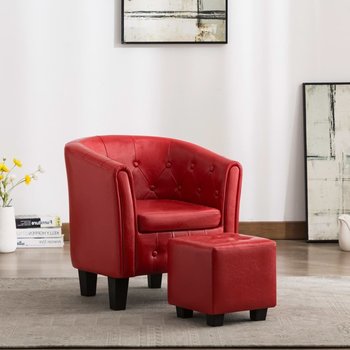 vidaXL Fotel z podnóżkiem, czerwony, sztuczna skóra - vidaXL