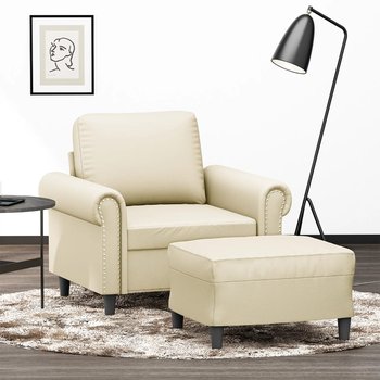 vidaXL Fotel z podnóżkiem, kremowy, 60 cm, sztuczna skóra - vidaXL