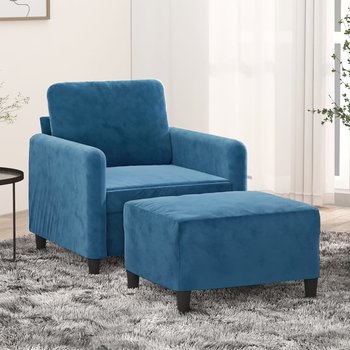vidaXL Fotel z podnóżkiem, niebieski, 60 cm, obity aksamitem - vidaXL