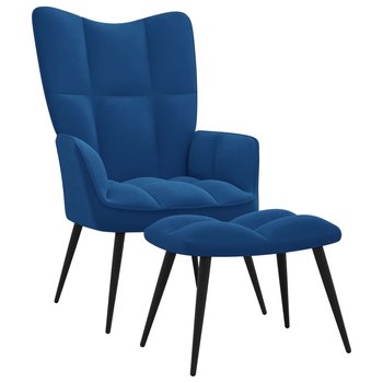 vidaXL Fotel z podnóżkiem, niebieski, obity aksamitem - vidaXL