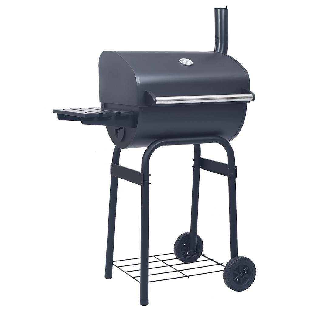 VidaXL Grill ogrodowy węglowy z wędzarnią i dolną półką, czarny
