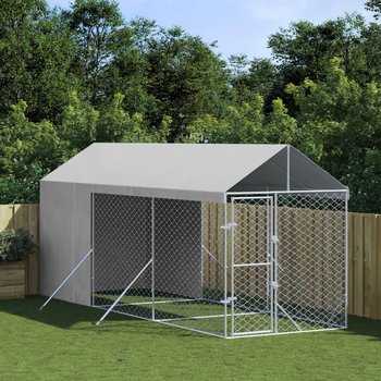 vidaXL Kojec dla psa, z dachem, srebrny, 2x6x2,5 m, stal galwanizowana - vidaXL