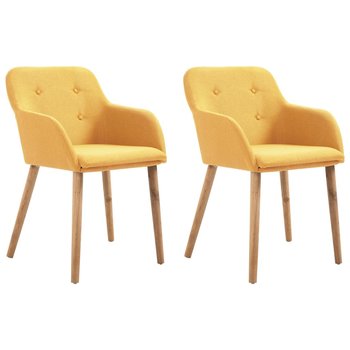 vidaXL Krzesła do jadalni, 2 szt., żółte, tkanina i lity dąb - vidaXL