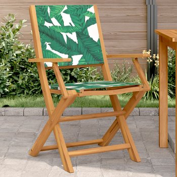 vidaXL Krzesła ogrodowe, 2 szt., wzór liści, drewno akacjowe i tkanina - vidaXL
