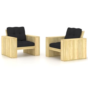 vidaXL, Krzesła ogrodowe z czarnymi poduszkami, 2 szt., drewno sosnowe - vidaXL