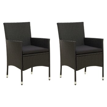 vidaXL, Krzesła ogrodowe z poduszkami, 2 szt., polirattan, czarne - vidaXL