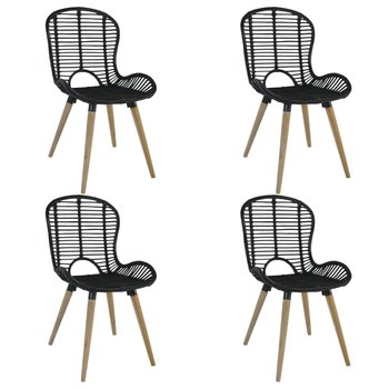 vidaXL Krzesła stołowe, 4 szt., czarne, naturalny rattan - vidaXL