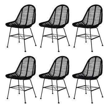 vidaXL Krzesła stołowe, 6 szt., czarne, naturalny rattan - vidaXL