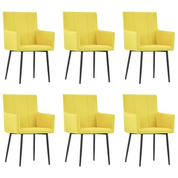 vidaXL Krzesła stołowe z podłokietnikami, 6 szt., żółte, obite tkaniną  - vidaXL