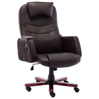 vidaXL Krzesło biurowe z funkcją masażu, brązowe, sztuczna skóra - vidaXL