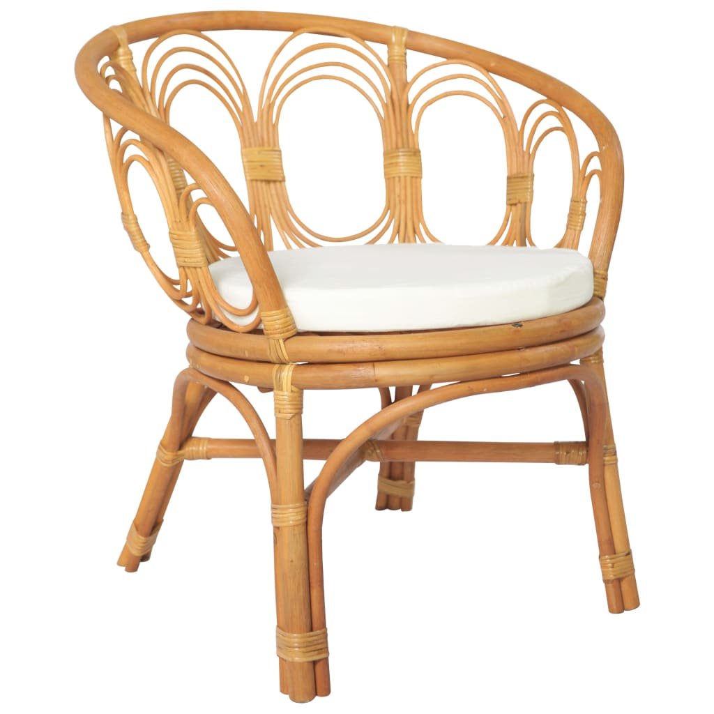 Фото - Стілець VidaXL Krzesło stołowe z poduszką, jasnobrązowy naturalny rattan i len 