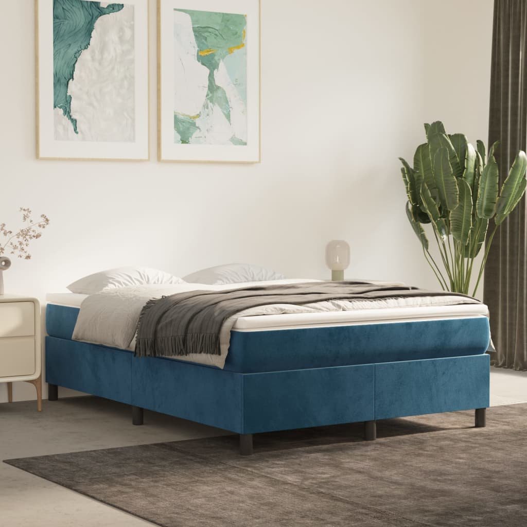 Фото - Ліжко VidaXL Rama łóżka, ciemnoniebieska, 140x190 cm, aksamitna 