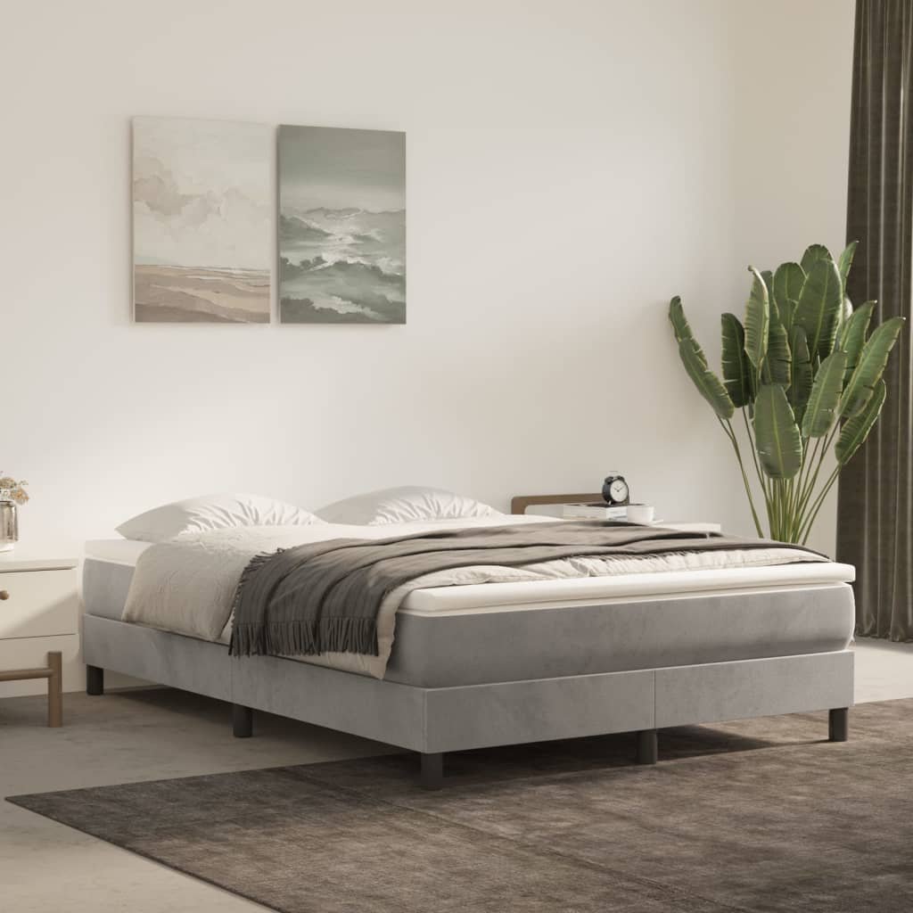 Фото - Ліжко VidaXL Rama łóżka, jasnoszara, 140x190 cm, tapicerowana aksamitem 