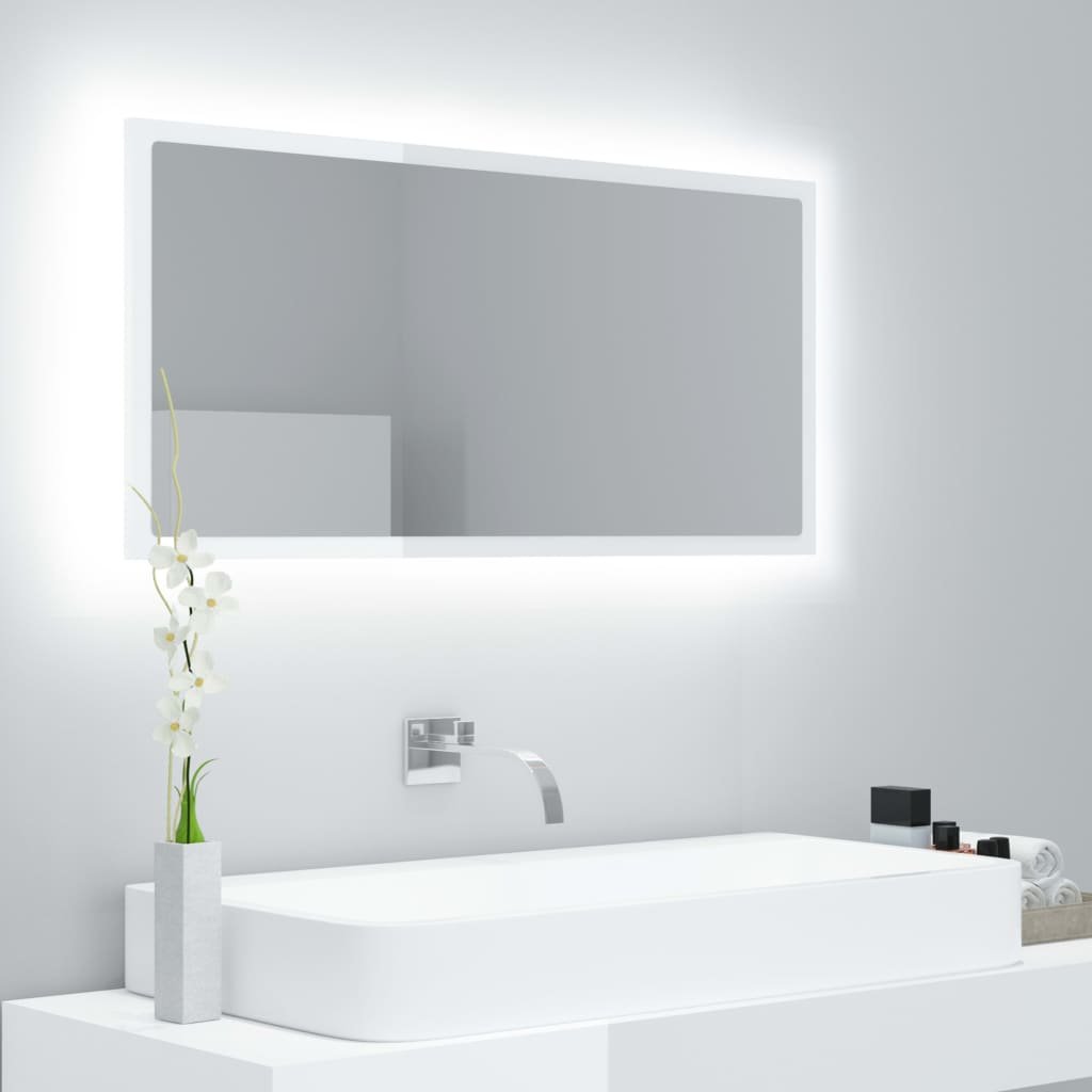 Фото - Дзеркало настінне VidaXL Lustro łazienkowe LED, wysoki połysk, białe, 90x8,5x37cm, akryl 