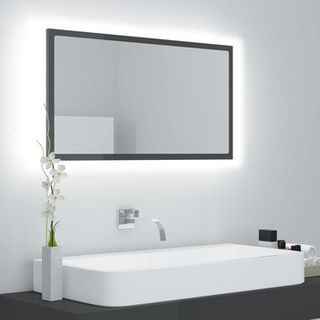 vidaXL Lustro łazienkowe LED, wysoki połysk, szare, 80x8,5x37cm, akryl - vidaXL