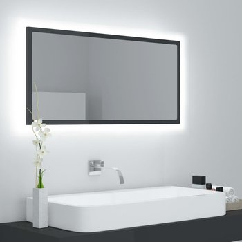 vidaXL Lustro łazienkowe LED, wysoki połysk, szare, 90x8,5x37cm, akryl - vidaXL